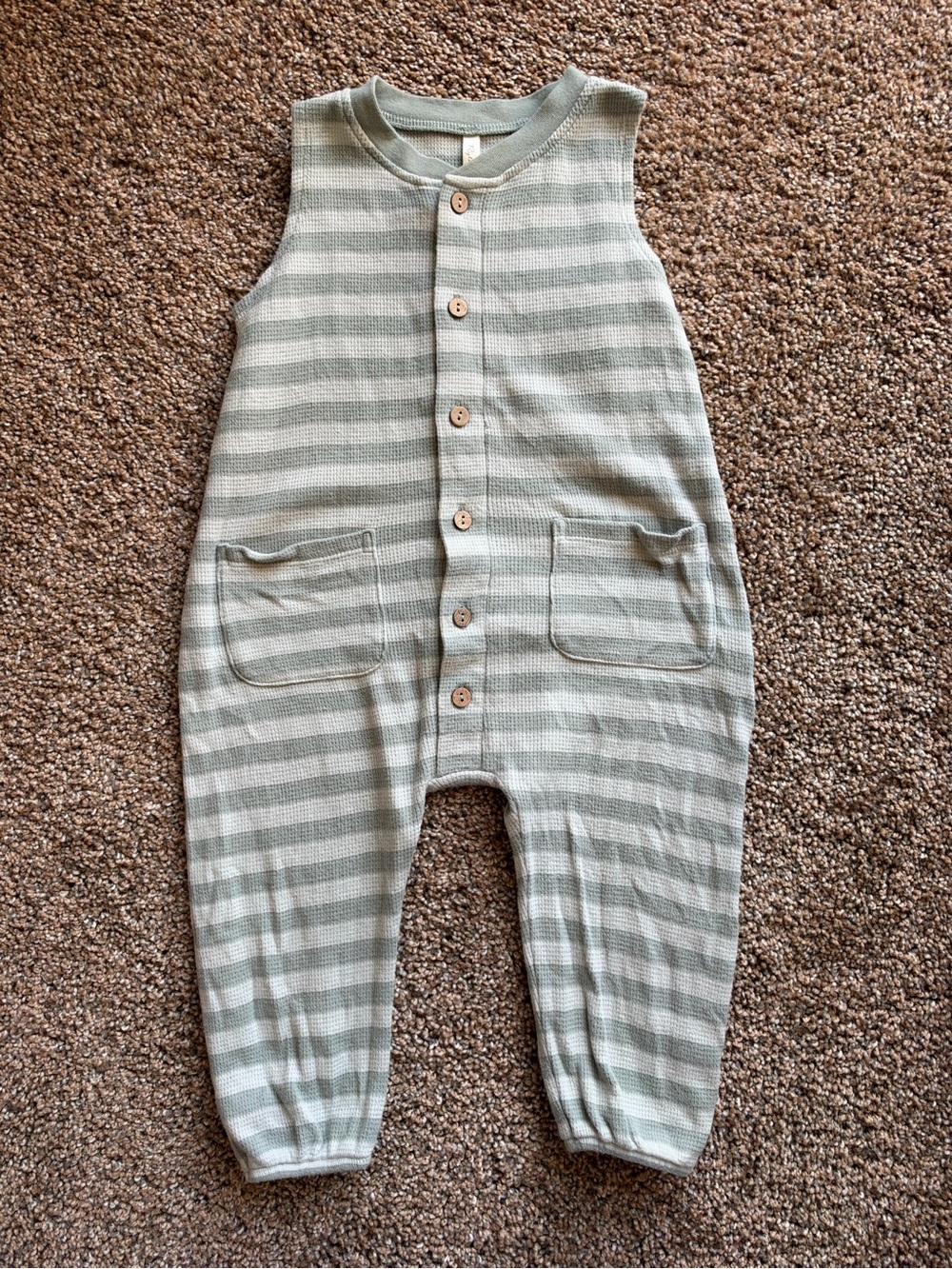 RYLEE & CRU Summer Waffle Jumpsuit in Sea Green Stripe